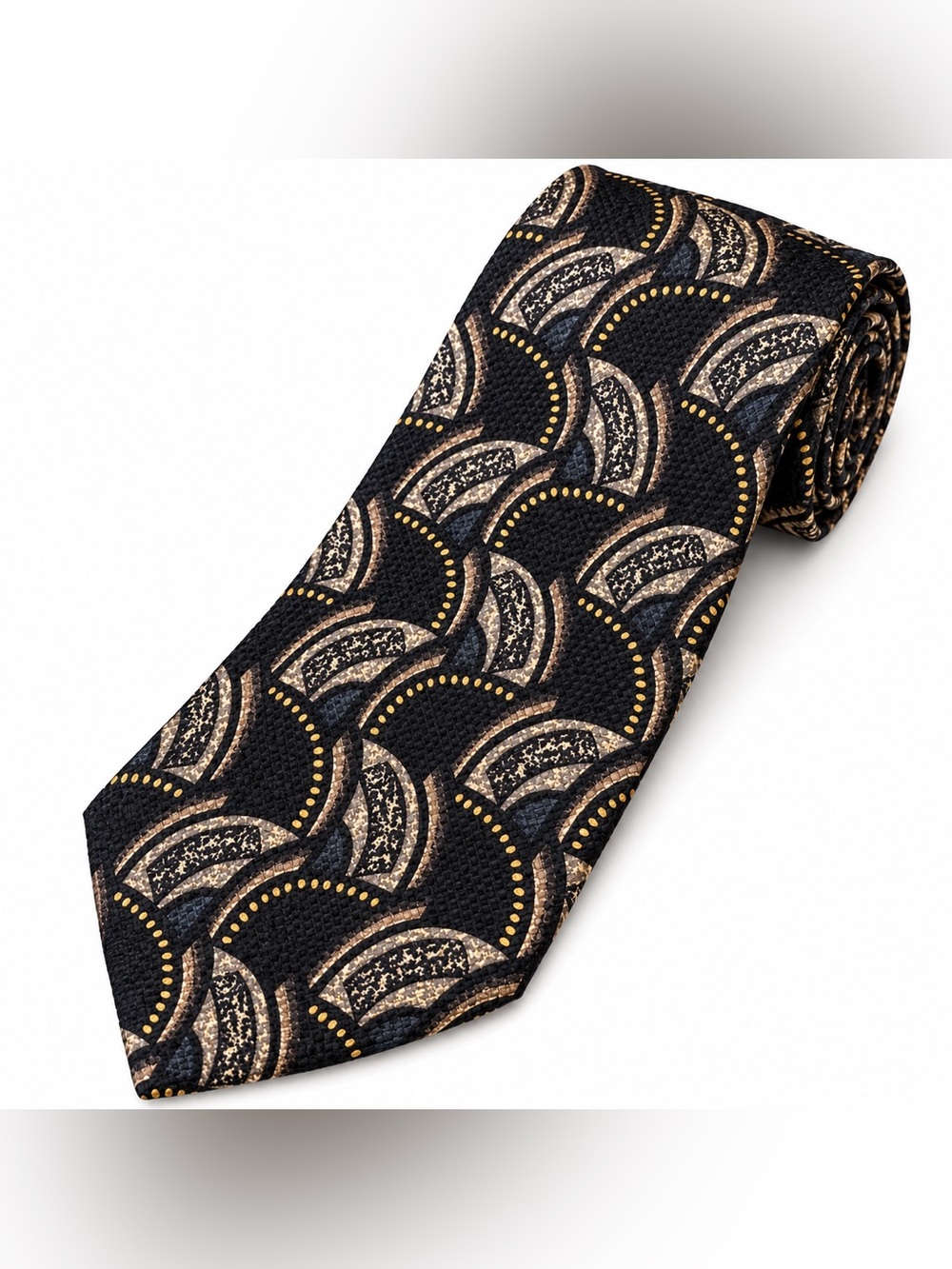 B.D. Baggies Tall Men All Silk Tie Black Gray Gold Paisley Geometric